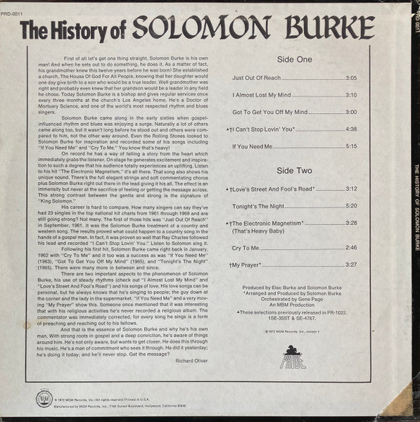 Release: The History Of Solomon Burke-Vinyl-US-1972-PRD 0011, PRD-0011-30259724