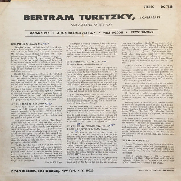 Master Release: Plays Music By Donald Erb, J. M. Mestres-Quadreny, Will Ogdon, Netty Simons by Bertram Turetzky