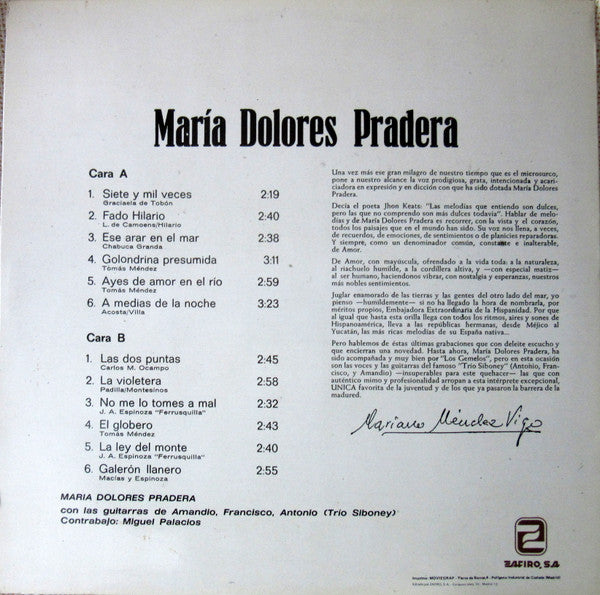 Release: Maria Dolores Pradera-Vinyl-Spain-1983-LM - 1029-15584357