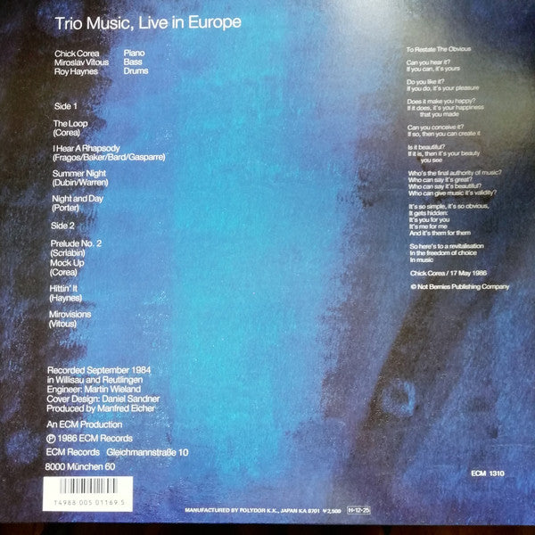 Release: Trio Music, Live In Europe-Vinyl-Japan-1986-25MJ 3553-15612129
