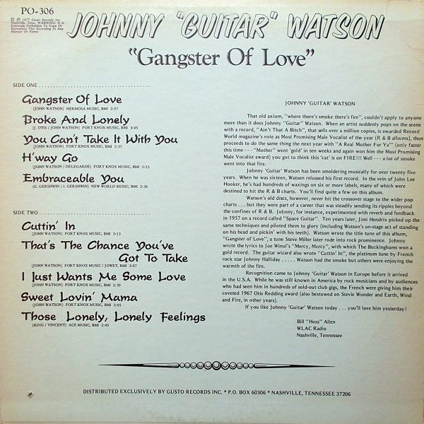 Master Release: Gangster Of Love by Johnny Guitar Watson