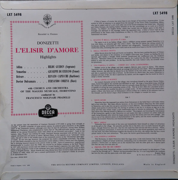 Release: L'Elisir D'Amore Highlights-Vinyl-UK-1959-LXT 5498-12736876