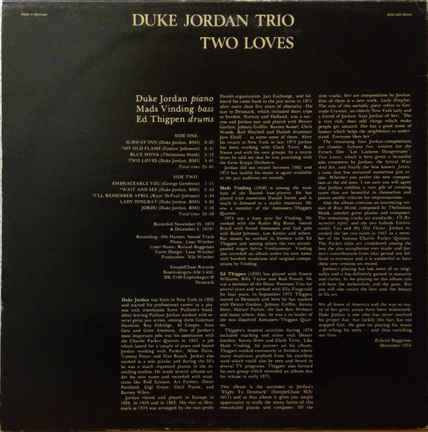 Master Release: Two Loves by Duke Jordan Trio