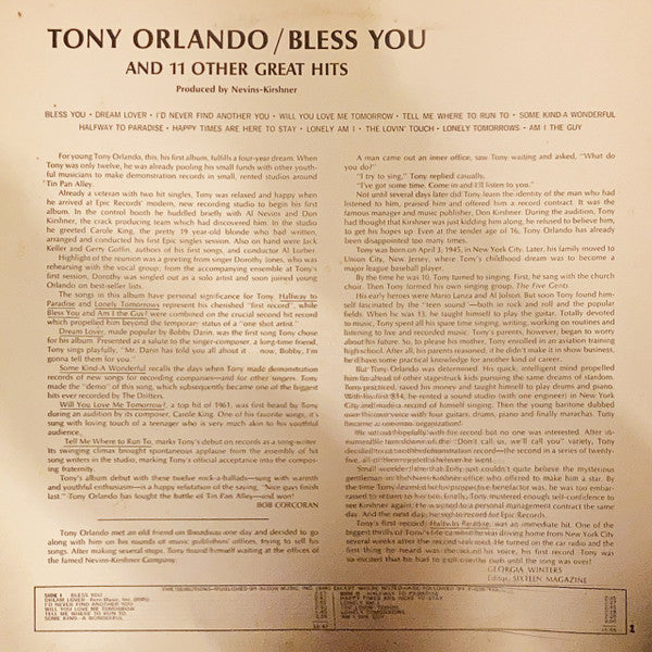 Master Release: Bless You And 11 Other Great Hits by Tony Orlando