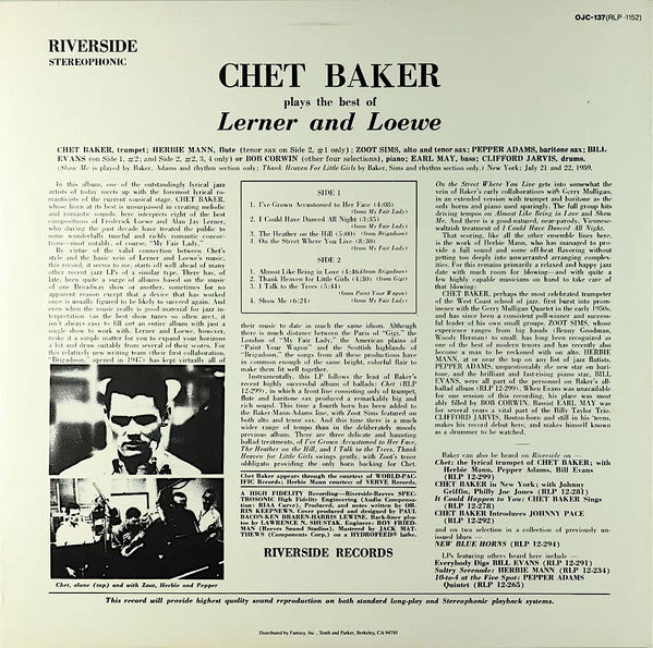 Release: Plays The Best Of Lerner & Loewe-Vinyl-US-1984-OJC-137, (RLP-1152)-31805696