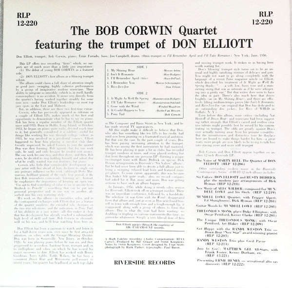 Release: The Bob Corwin Quartet Featuring The Trumpet of Don Elliott-Vinyl-US-None-RLP-12-220-15554477