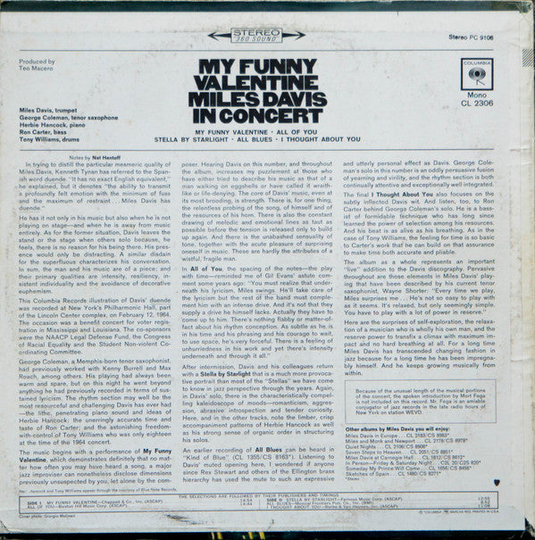 Release: My Funny Valentine - Miles Davis In Concert-Vinyl-US-1977-PC 9106-17401384