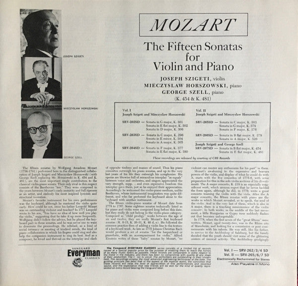 The Fifteen Sonatas For Violin And Piano  Vol. I
