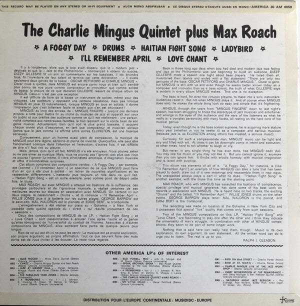 Release: The Charles Mingus Quintet + Max Roach-Vinyl-France-None-30 AM 6059-15041573