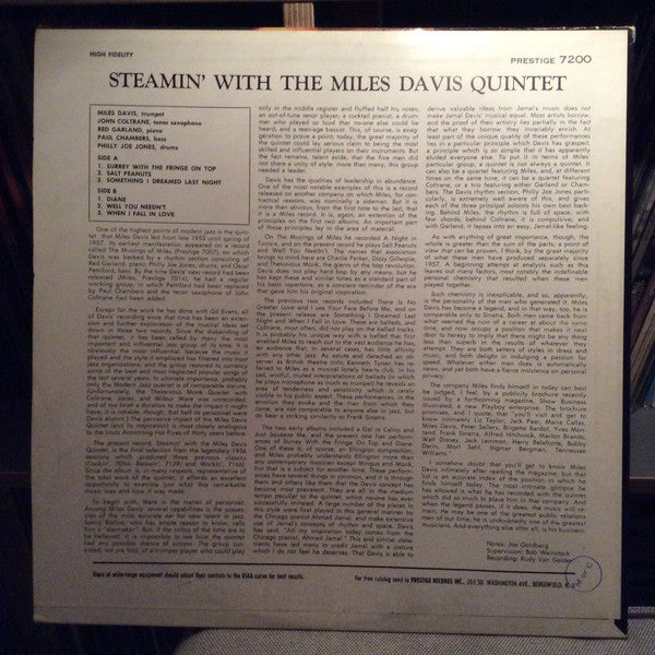 Release: Steamin' With The Miles Davis Quintet-Vinyl-US-None-7200, PRLP 7200-17171719
