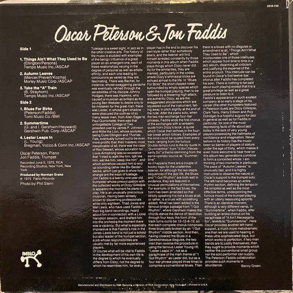 Release: Oscar Peterson & Jon Faddis-Vinyl-US-1975-2310 743-15718433