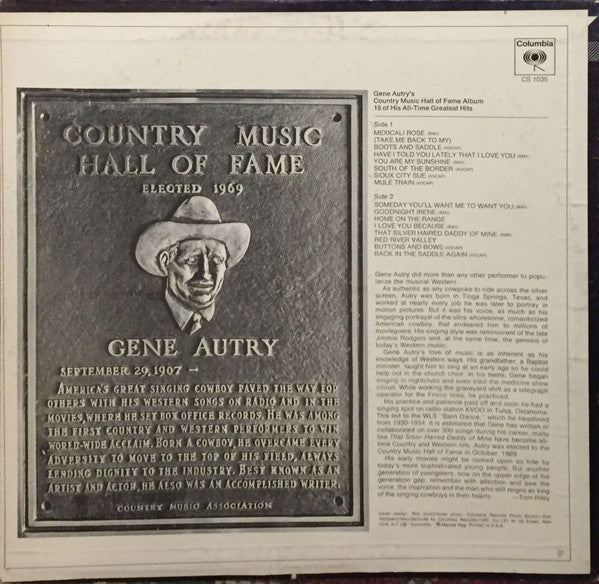 Master Release: Gene Autry's Country Music Hall Of Fame Album by Gene Autry