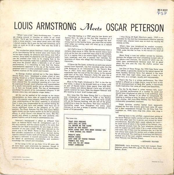 Release: Louis Armstrong Meets Oscar Peterson-Vinyl-US-1959-MG V-8322-5255085