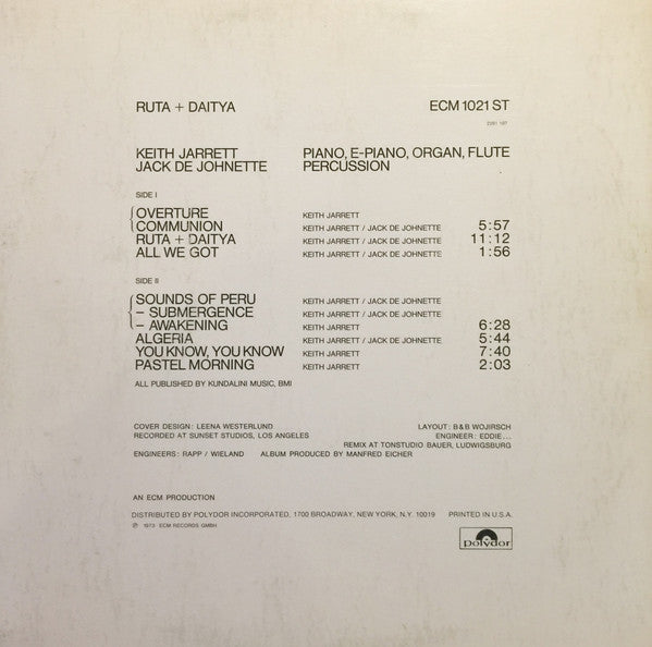 Release: Ruta And Daitya-Vinyl-US-1973-ECM 1021 ST, ECM 1021-8874141