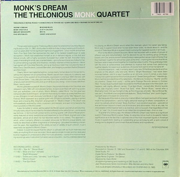 Release: Monk's Dream-Vinyl-US-1987-CJ 40786-2997914