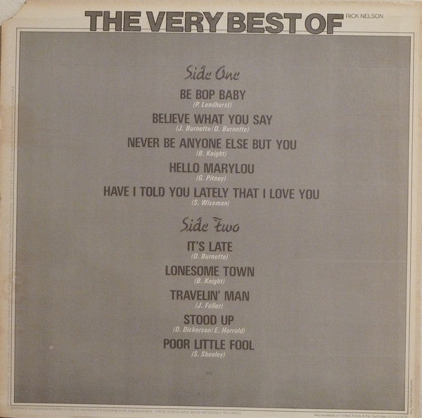 Release: The Very Best Of Rick Nelson-Vinyl-US-1975-UA-LA330-E-2609088