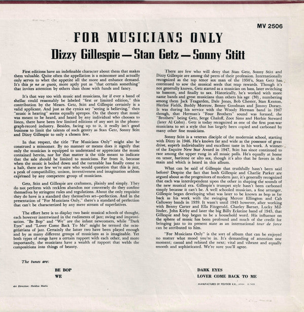 Release: For Musicians Only-Vinyl-Japan-1974-MV 2506-6406442