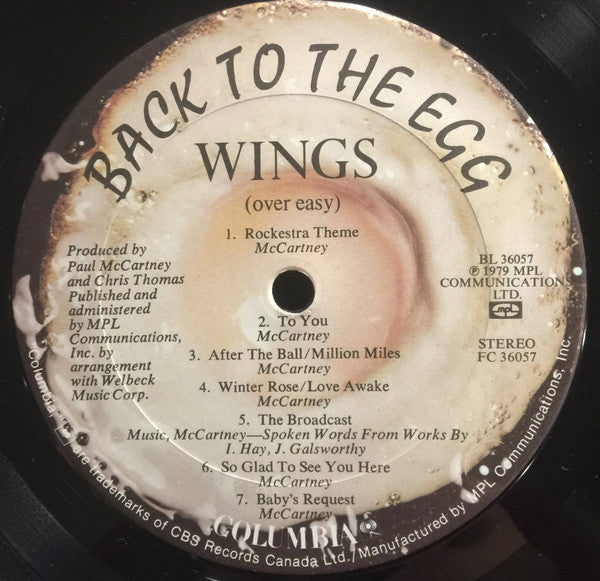 Release: Back To The Egg-Vinyl-Canada-1979-FC 36057, 36057-1448788