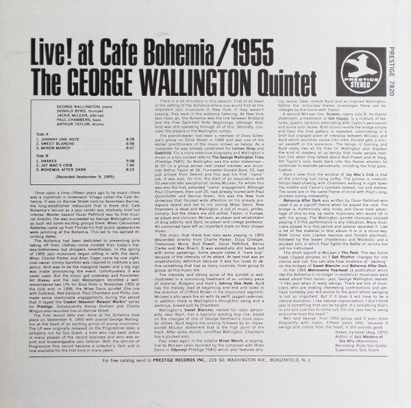 Release: George Wallington Quintet At The Bohemia (Featuring The Peck)-Vinyl-US-1970-PR 7820, PRST 7820-9504156