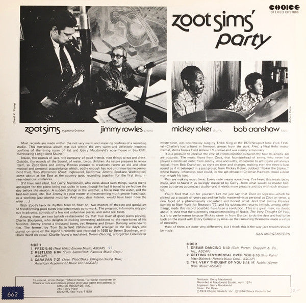 Release: Zoot Sims' Party-Vinyl-US-1974-CRS1006-3980833
