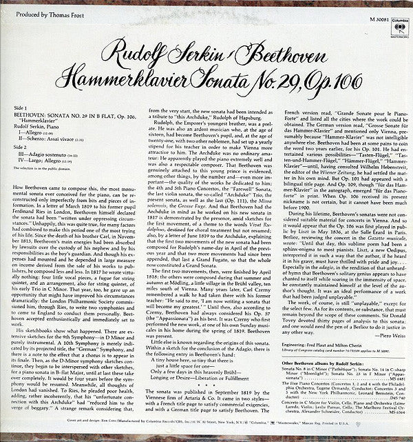 Master Release: Hammerklavier Sonata No.29, Op.106 by Rudolf Serkin