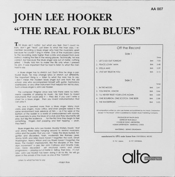 Release: The Real Folk Blues-Vinyl-US-1997-AA 007-3777059