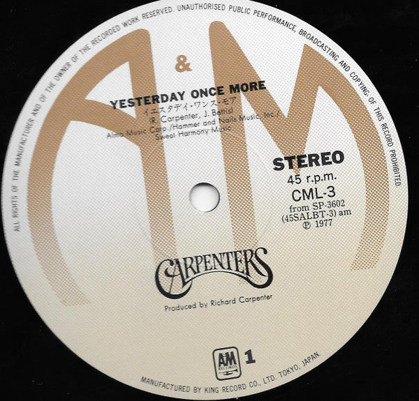 Release: Yesterday Once More / Please Mr. Postman-Vinyl-Japan-1977-CML-3-9430004