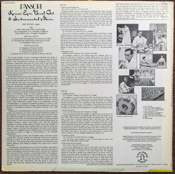 Release: P'ansori (Korea's Epic Vocal Art & Instrumental Music)-Vinyl-US-1972-H-72049-3177607