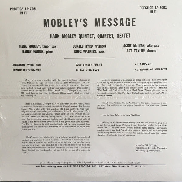 Release: Mobley's Message-Vinyl-US-None-PR-7061-8038989