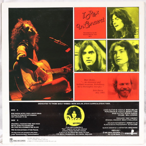 Release: T. Rex In Concert-Vinyl-Japan-1982-AW-25012, AW-25012-3025056