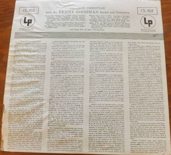 Release: With The Benny Goodman Sextet And Orchestra-Vinyl-US-None-CL 652-1126329