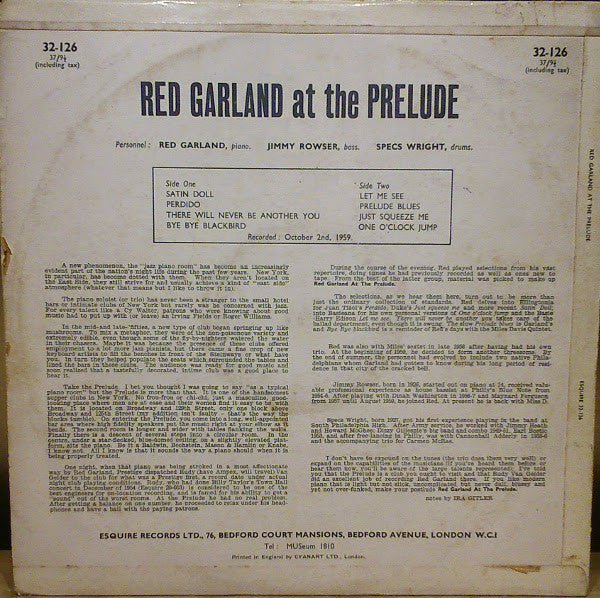 Release: Red Garland At The Prelude-Vinyl-UK-1961-32-126-6379649