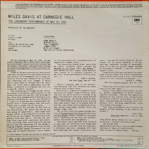 Release: Miles Davis At Carnegie Hall-Vinyl-US-None-PC 8612, KCS 8612-8339566