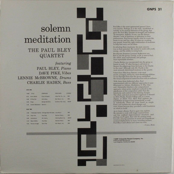 Release: Solemn Meditation-Vinyl-US-None-GNPS 31-2352804