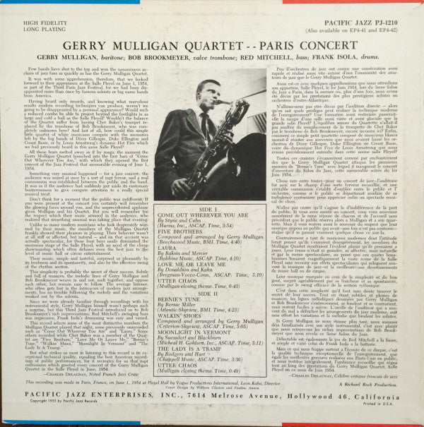 Master Release: Paris Concert by Gerry Mulligan Quartet