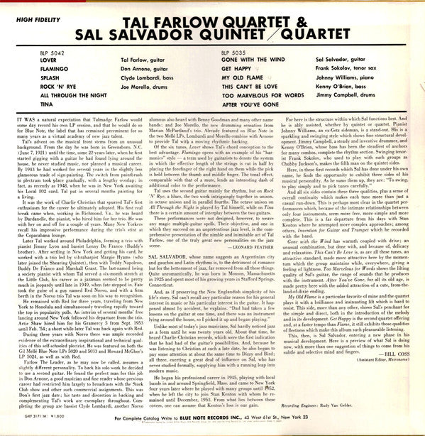 Tal Farlow Quartet / Sal Salvador Quintet/Quartet