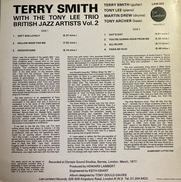 Master Release: British Jazz Artists Vol. 2 by Terry Smith