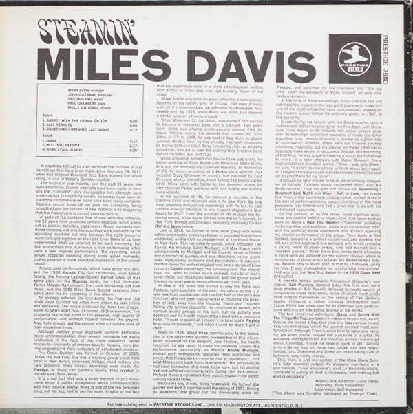 Release: Steamin' With The Miles Davis Quintet-Vinyl-US-1972-PR 7580, PRT-7580-6614770