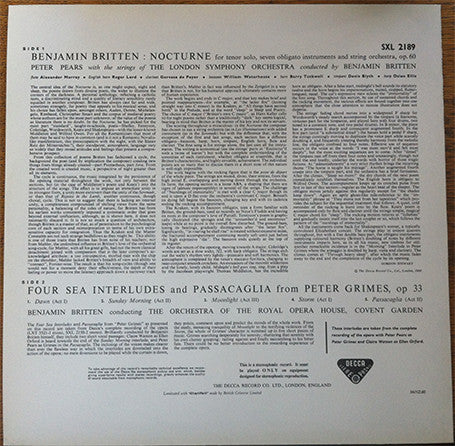 Release: Britten: Nocturne/ Four Sea Interludes and Passacaglia-Vinyl-Germany-2004-SXL 2189, 901301-1-6079286
