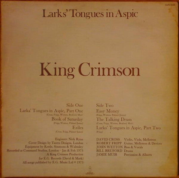 Release: Larks' Tongues In Aspic-Vinyl-UK-1973-ILPS 9230-5969577