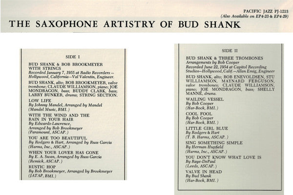 Release: The Saxophone Artistry Of Bud Shank-Vinyl-Japan-1991-PJ-1213-6792421