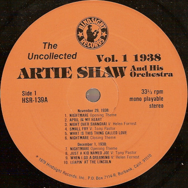 Master Release: The Uncollected Artie Shaw, Vol. 1, 1938 by Artie Shaw And His Orchestra