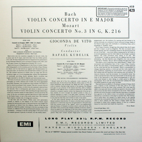 Master Release: Violin Concerto In E Major / Violin Concerto No. 3 In G K 216 by Rafael Kubelik