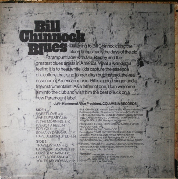 Release: Bill Chinnock Blues-Vinyl-US-1974-PAS 6090-2366361