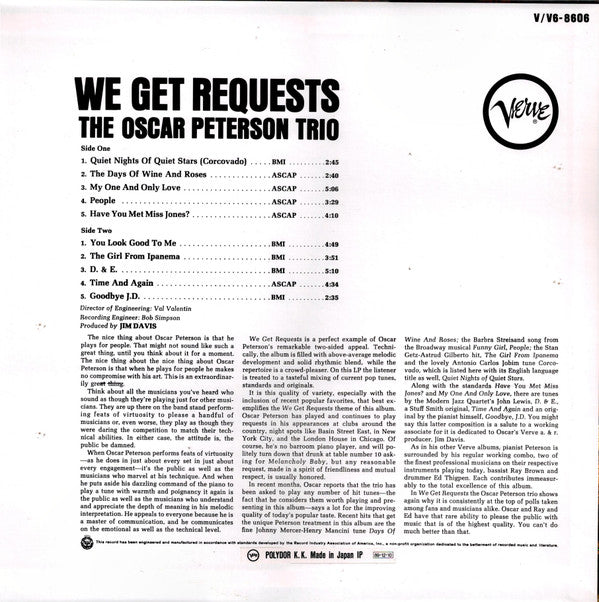 Release: We Get Requests-Vinyl-Japan-1989-25MJ 3601, V6-8606-8007419