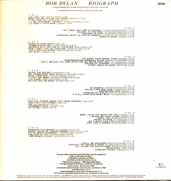 Release: Biograph-Vinyl, Box Set-Europe-1985-CBS 66509-1958121