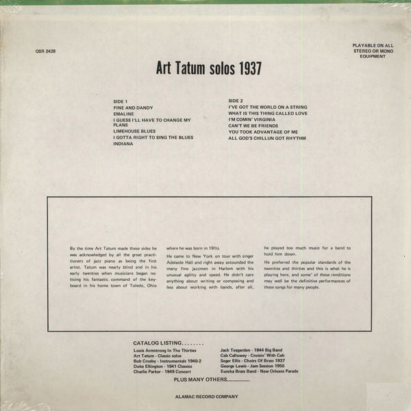 Master Release: Solos 1937 by Art Tatum