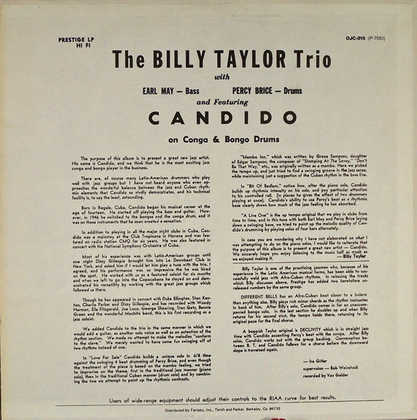 Release: The Billy Taylor Trio And Candido-Vinyl-US-1982-OJC-015, P-7051, lp.7051-2339511