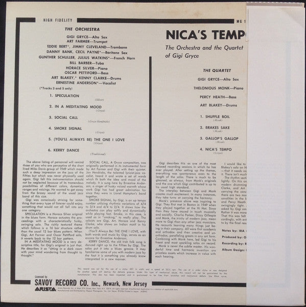 Release: Gigi Gryce · Thelonious Monk · Percy Heath · Art Blakey · Horace Silver · Art Farmer · Kenny Clarke · Cecil Payne · Jimmy Cleveland · Oscar Pettiford · Julius Watkins-Vinyl-Japan-None-22RS-10(M), MG 12137-10196838