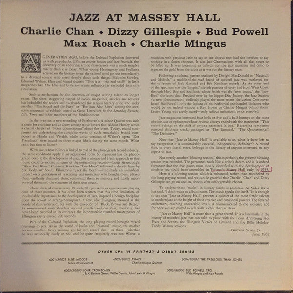 Release: Jazz At Massey Hall-Vinyl-US-None-6003-10086541